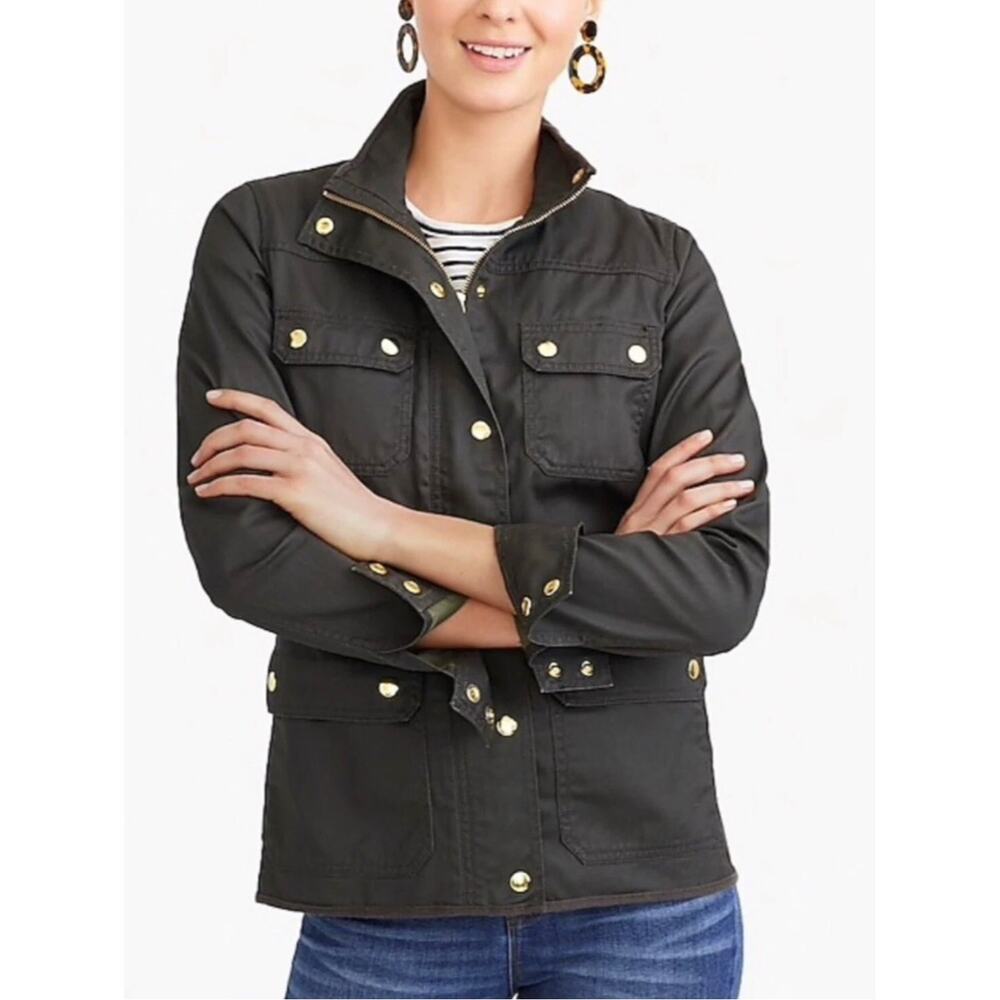 J.Crew Downtown Field Snap Zip Military Utility Jacket Dark Olive Green Size S